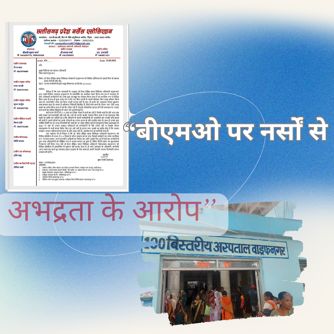 अस्पताल में हड़कंप: बीएमओ पर नर्सों से अभद्रता का आरोप, एसोसिएशन ने हटाने की मांग