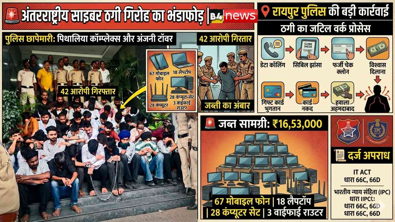 🚨 अंतरराष्ट्रीय साइबर ठगी गिरोह का भंडाफोड़, 3 अवैध कॉल सेंटरों पर छापा — 42 आरोपी गिरफ्तार