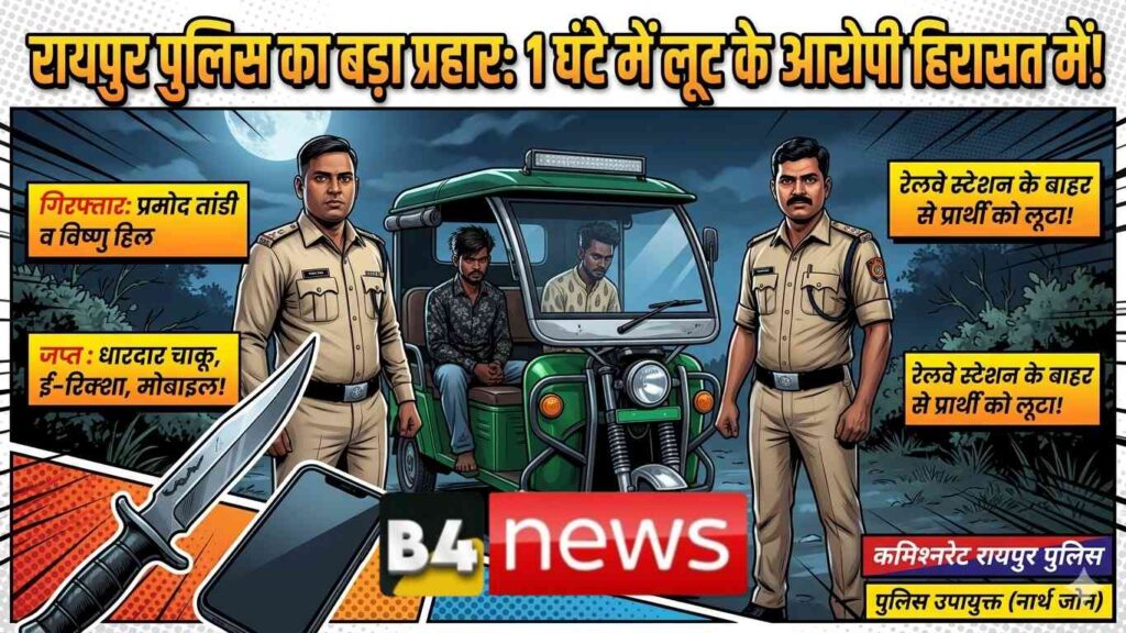 🔴 रायपुर में ई-रिक्शा लूटकांड का खुलासा: 1 घंटे में दोनों आरोपी गिरफ्तार