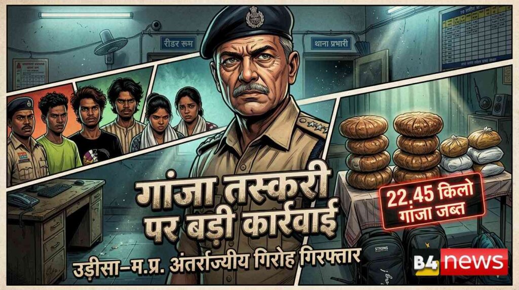 🚨 गांजा तस्करी पर बड़ी कार्रवाई: उड़ीसा–म.प्र. अंतर्राज्यीय गिरोह गिरफ्तार, 22.45 किलो गांजा जब्त