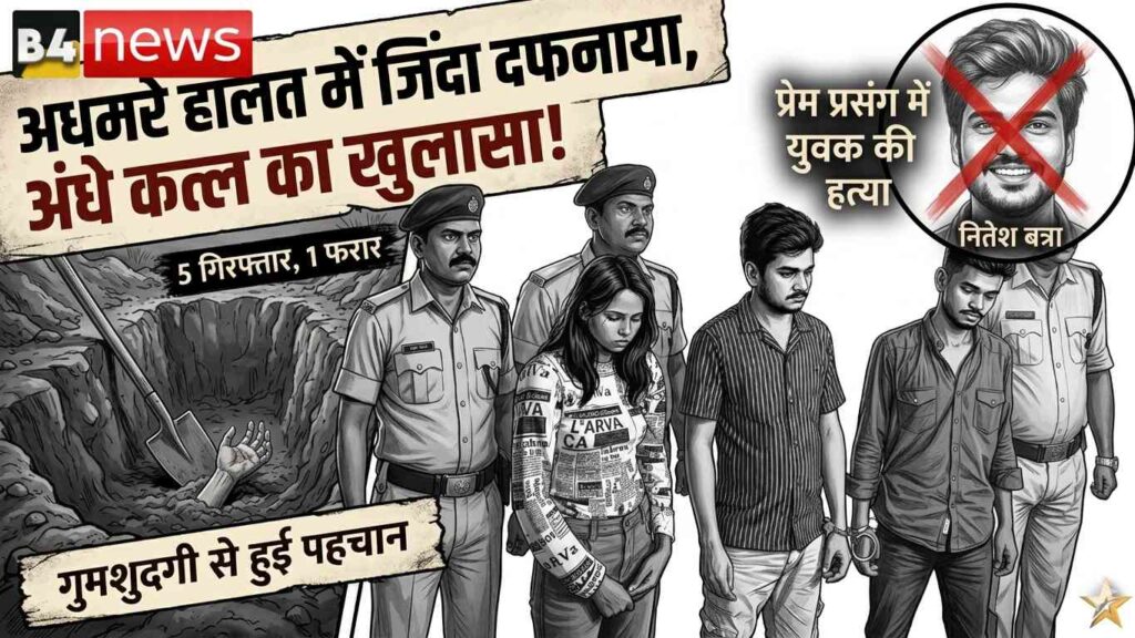 प्रेम प्रसंग में युवक की निर्मम हत्या: अधमरे हालत में जिंदा दफनाया, अंधे कत्ल का खुलासा, 5 गिरफ्तार, 1 फरार
