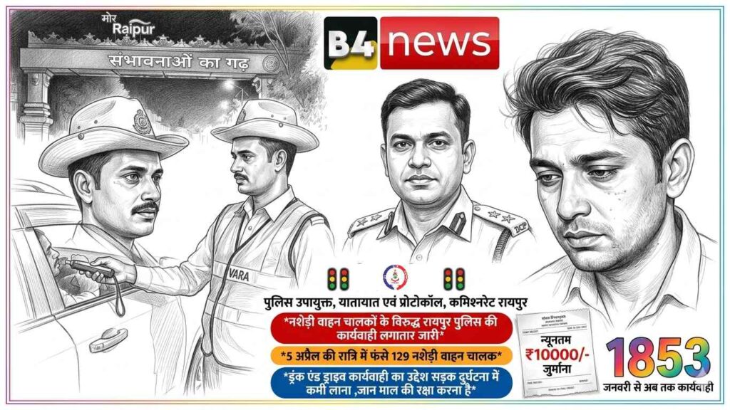 🚥 रायपुर में ड्रंक एंड ड्राइव पर लगातार सख्ती: एक रात में 129 नशेड़ी चालक पकड़े गए