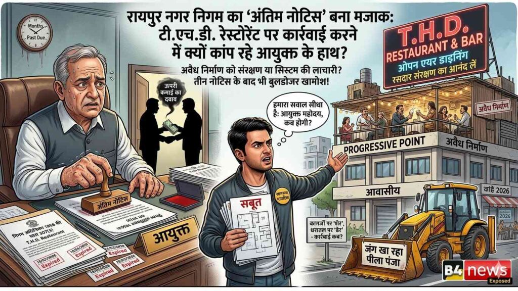 रायपुर नगर निगम का ‘अंतिम नोटिस’ बना मजाक: टी.एच.डी. रेस्टोरेंट पर कार्रवाई करने में क्यों कांप रहे आयुक्त के हाथ?