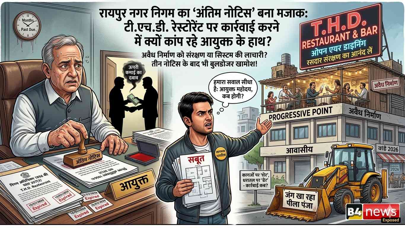 रायपुर नगर निगम का ‘अंतिम नोटिस’ बना मजाक: टी.एच.डी. रेस्टोरेंट पर कार्रवाई करने में क्यों कांप रहे आयुक्त के हाथ?