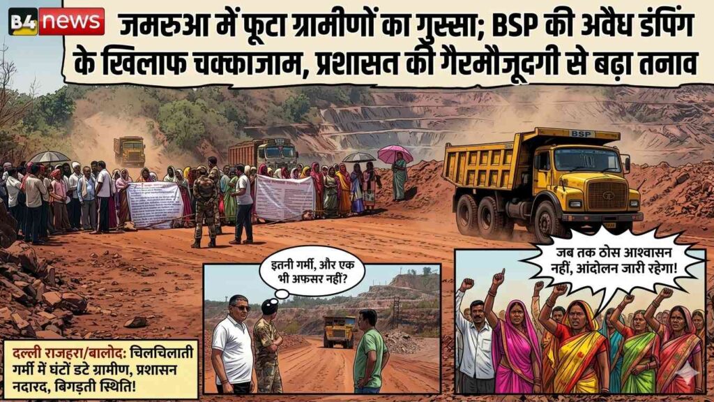 जमरुआ में फूटा ग्रामीणों का गुस्सा; BSP की अवैध डंपिंग के खिलाफ चक्काजाम, प्रशासन नदारद