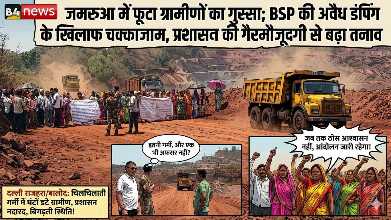 जमरुआ में फूटा ग्रामीणों का गुस्सा; BSP की अवैध डंपिंग के खिलाफ चक्काजाम, प्रशासन नदारद