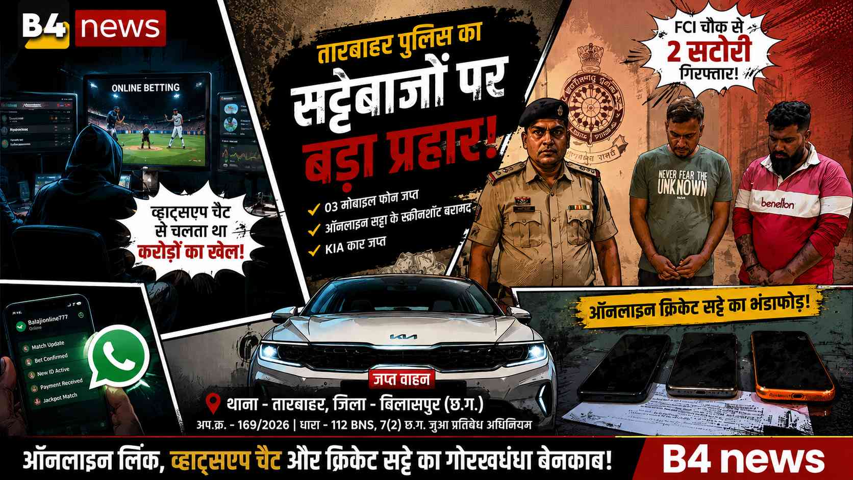 बिलासपुर में ऑनलाइन क्रिकेट सट्टे पर पुलिस का बड़ा एक्शन