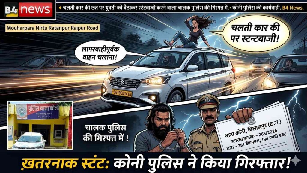 चलती कार की छत पर युवती को बैठाकर स्टंटबाजी, चालक गिरफ्तार