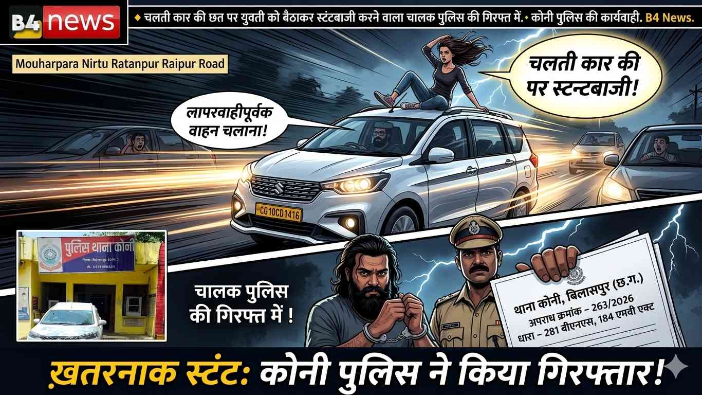 चलती कार की छत पर युवती को बैठाकर स्टंटबाजी, चालक गिरफ्तार