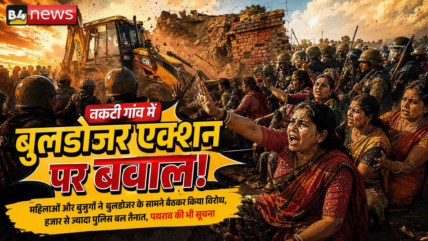 नकटी (सम्मानपुर) गांव में अतिक्रमण हटाने की कार्रवाई के दौरान भारी हंगामा, हजार से अधिक पुलिस बल की मौजूदगी में चला बुलडोजर