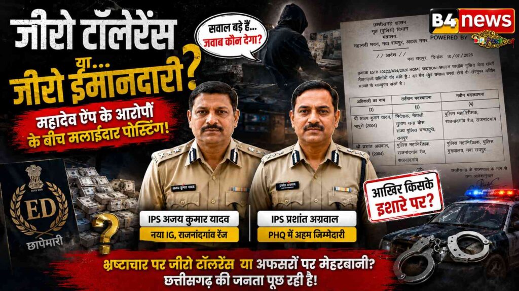 ‘जीरो टॉलरेंस’ का जनाजा! महादेव ऐप के आरोपों की गूंज के बीच दागदार छवि वाले अफसरों को मलाईदार पोस्टिंग, आखिर किसके इशारे पर?