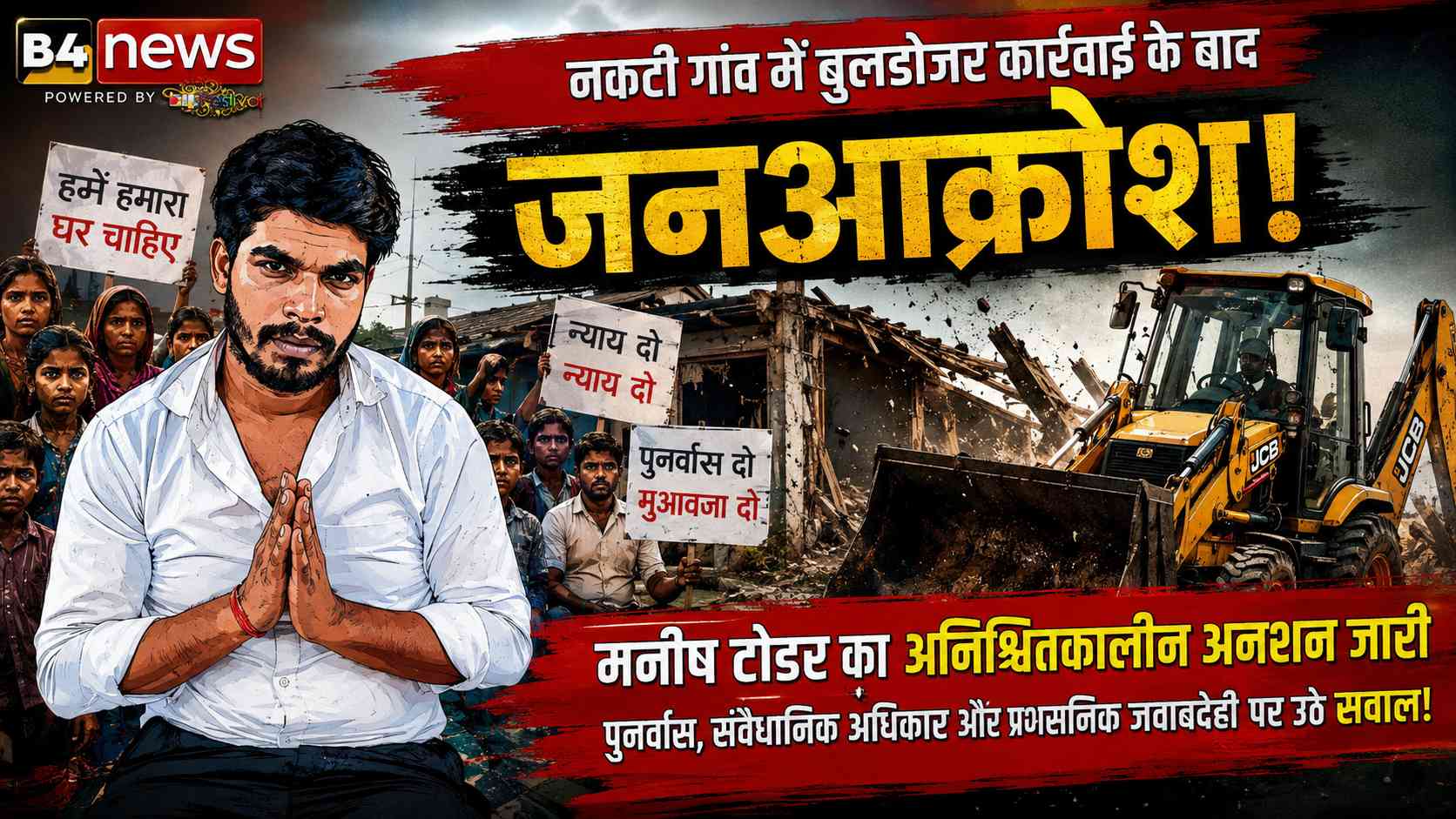 नकटी गांव में बुलडोजर कार्रवाई के बाद उभरा जनआक्रोश: सामाजिक कार्यकर्ता मनीष टोडर का अनिश्चितकालीन अनशन जारी, ग्रामीणों ने उठाए पुनर्वास, संवैधानिक अधिकार और प्रशासनिक जवाबदेही के सवाल