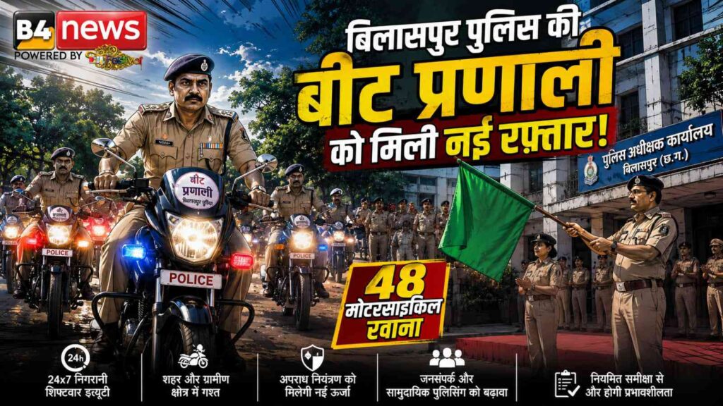 बिलासपुर पुलिस की बीट व्यवस्था को मिली नई रफ्तार: 48 बाइक के साथ 24×7 निगरानी, अपराधियों पर कसेगा शिकंजा